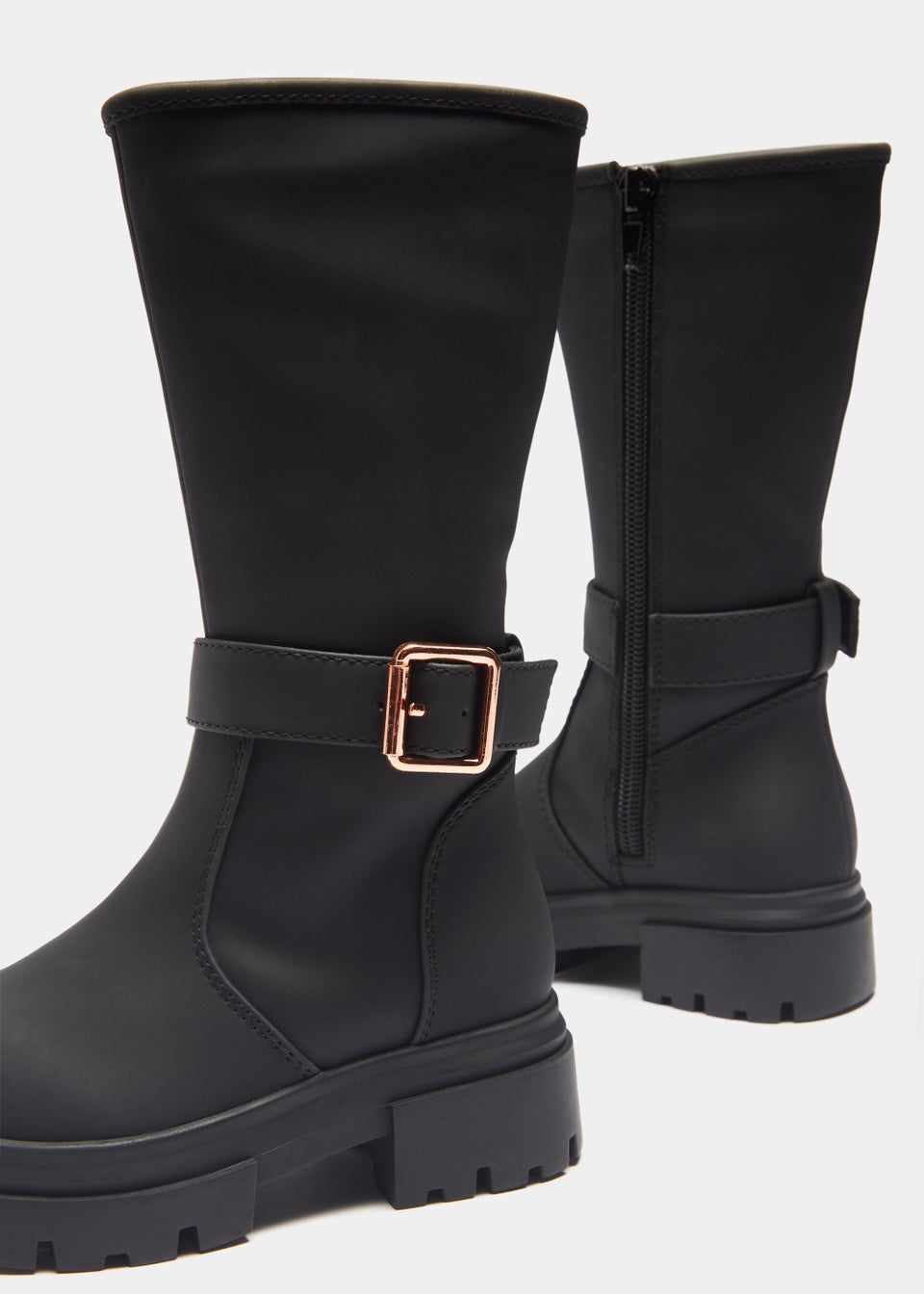 Girls Black Buckle Knee High Boots (Younger 4-12)