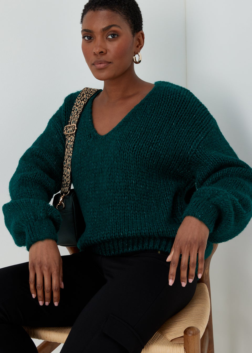 Dark Green V Neck Jumper Matalan