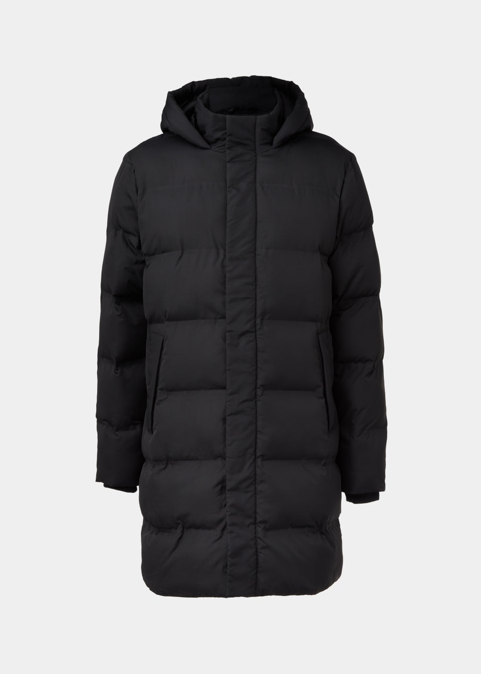Black Long Length Showerproof Puffer Coat