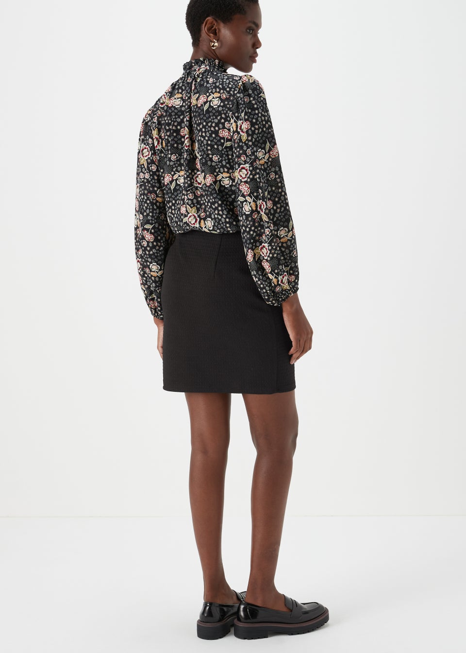 Black Textured Mini Skirt