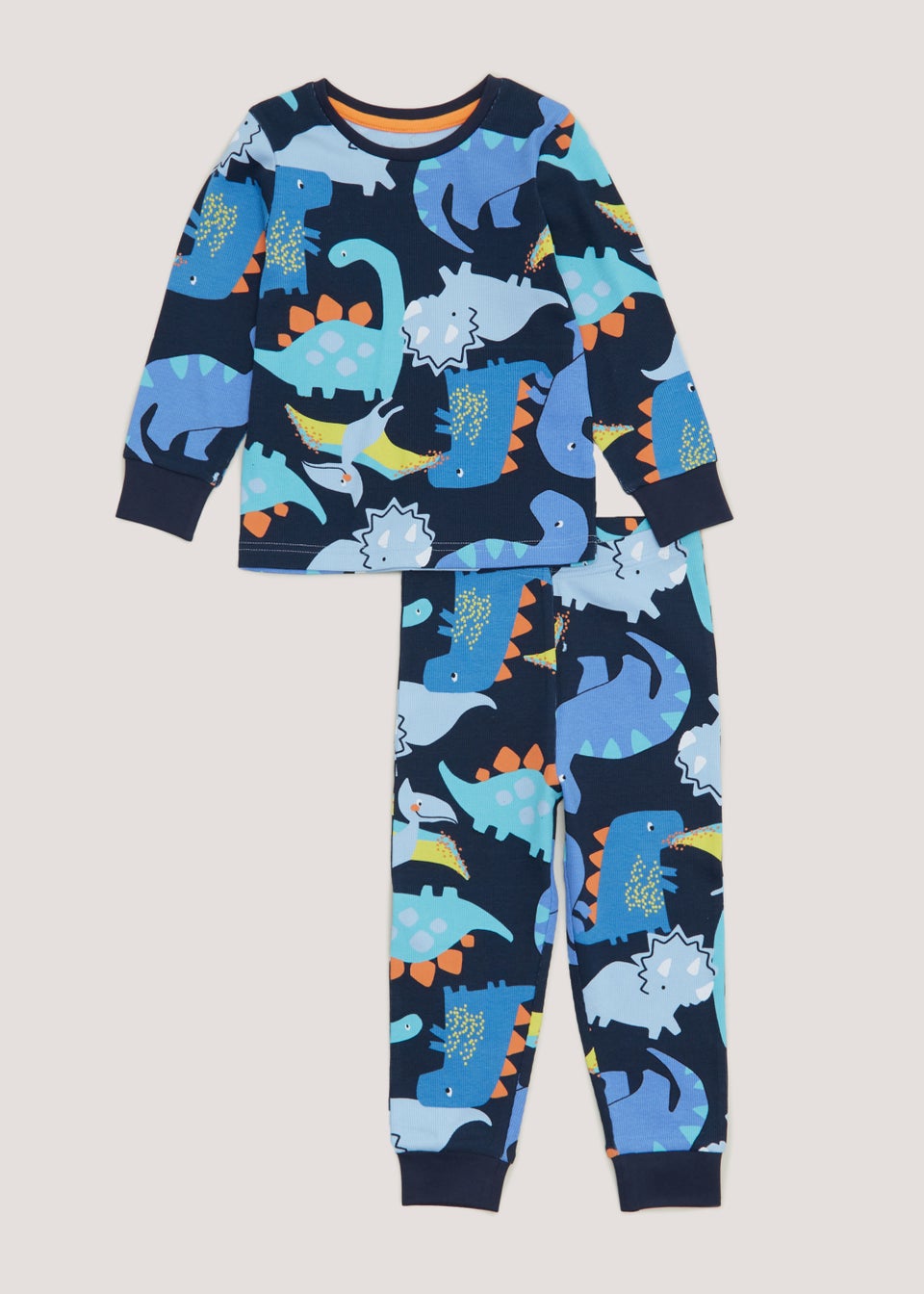 Boys Navy Dinosaur Print Ribbed Pyjamas 9mths 5yrs