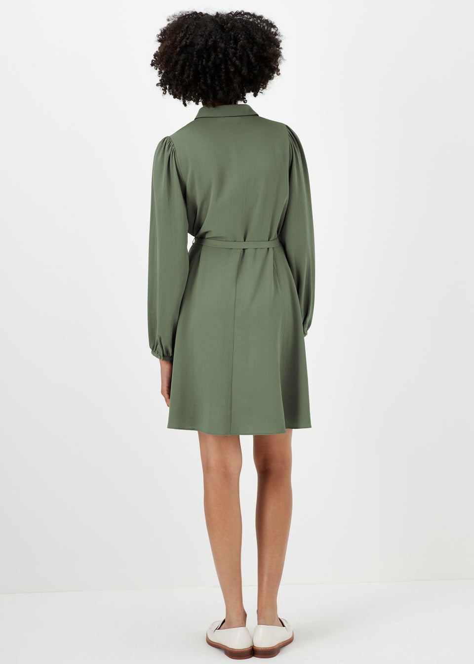 Khaki Tie Front Shirt Dress