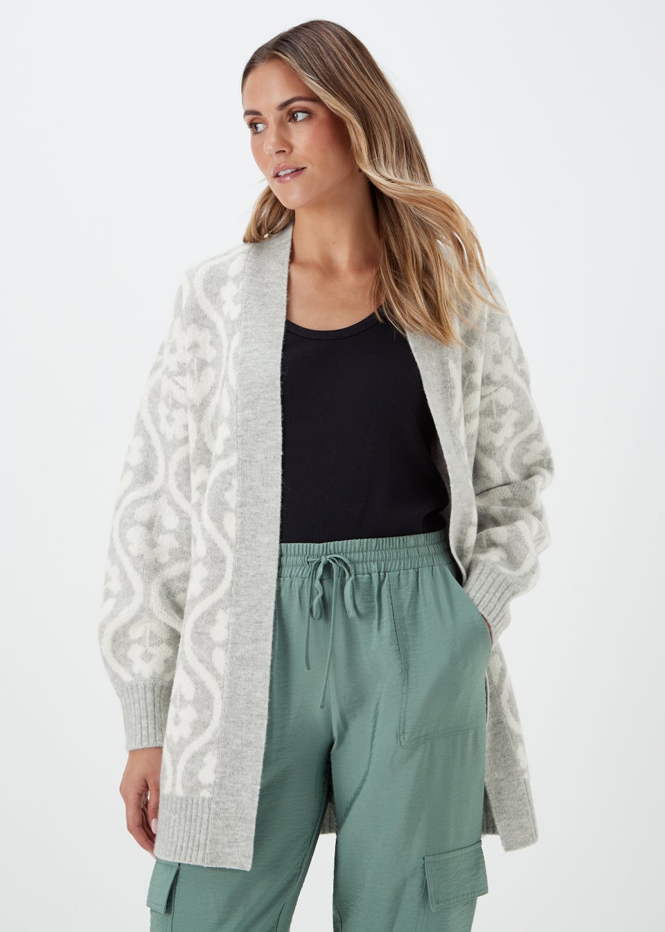 Grey Floral Longline Cardigan Matalan