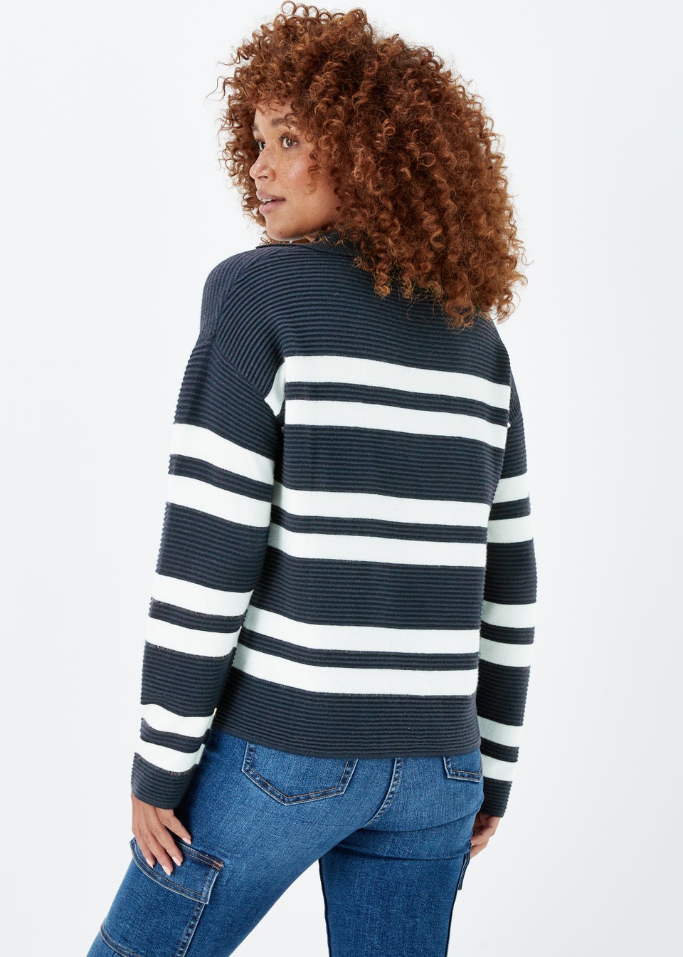 Navy Stripe Ripple Collar Jumper