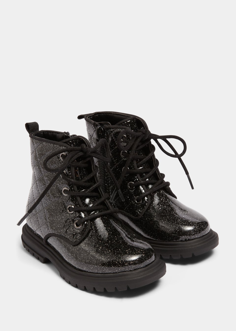 Girls Black Glitter Lace Up Boots (Younger 4-12yrs)
