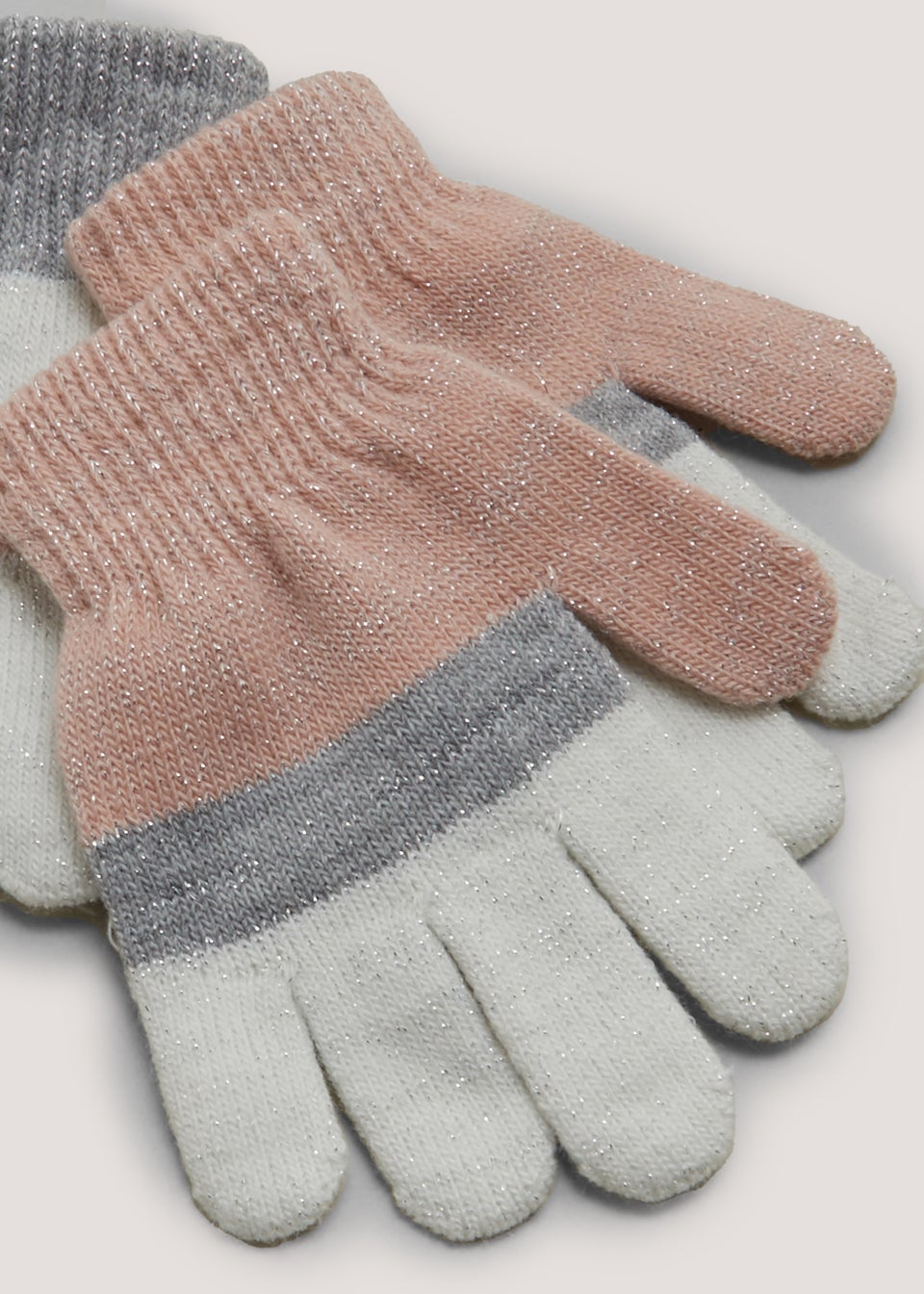 Girls 2 Pack Pink & Cream Stripe Gloves