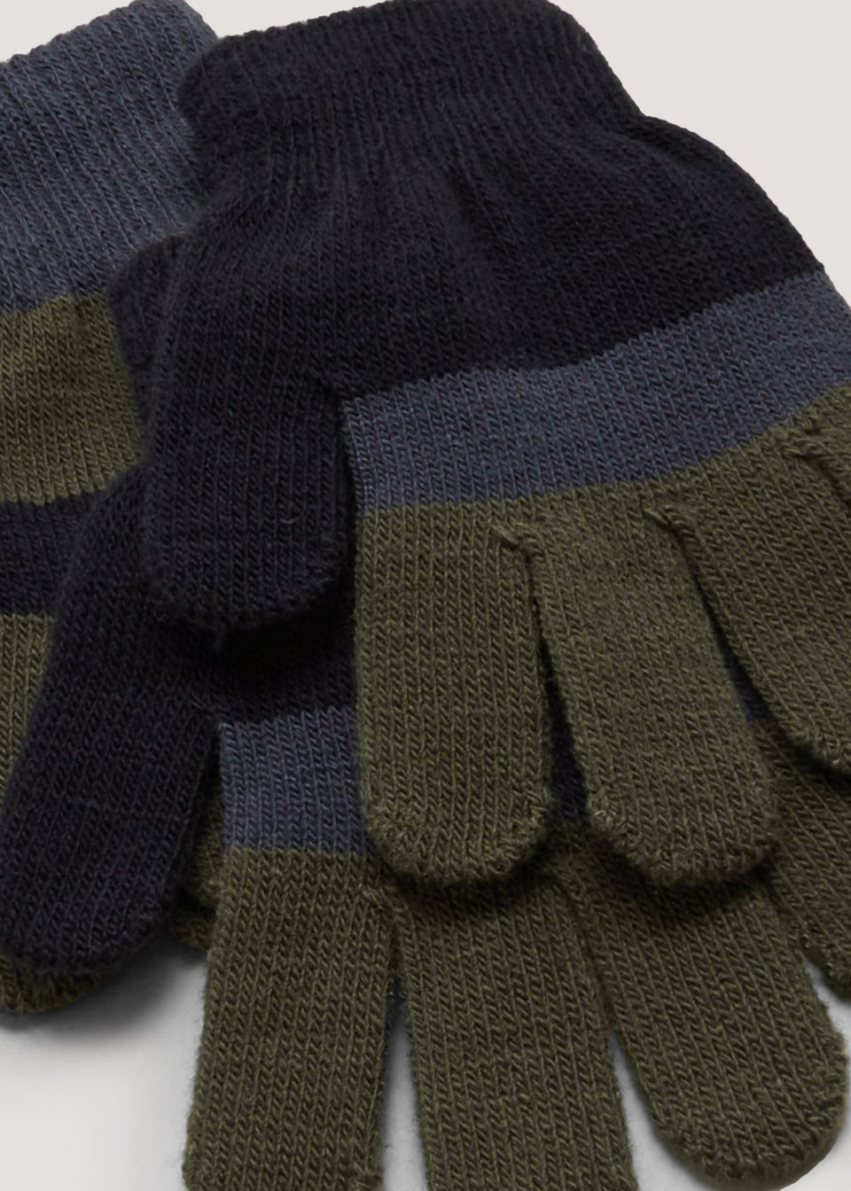 Boys 2 Pack Navy & Khaki Stripe Magic Gloves