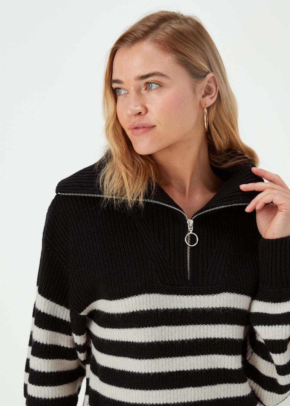 Black Stripe Collar Zip Up Jumper