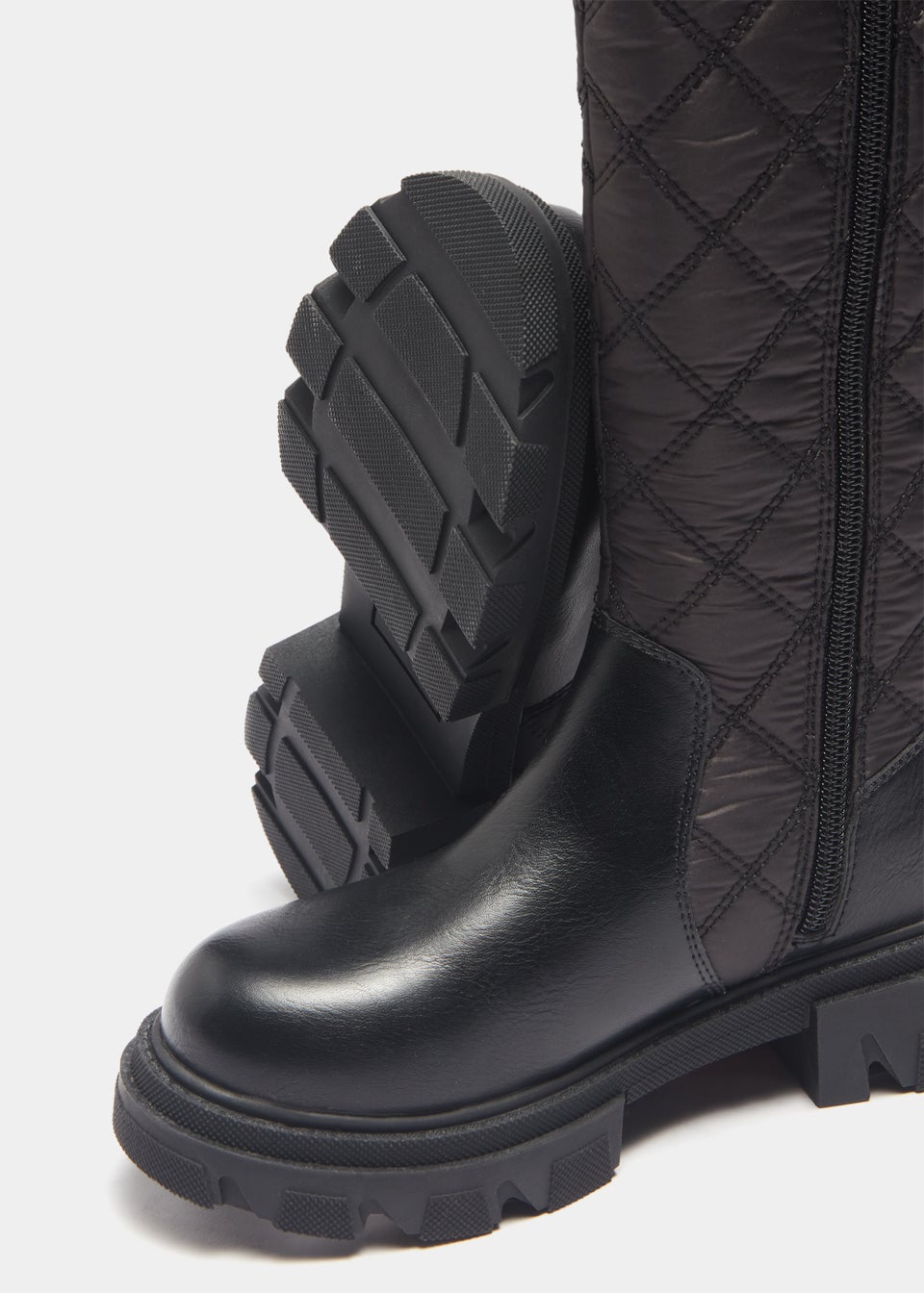 Girls Black Quilted Knee High Boots (Younger 10-Older 5)