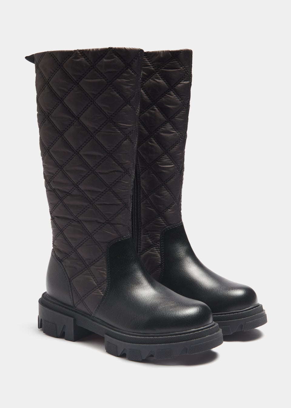 Girls Black Quilted Knee High Boots (Younger 10-Older 5)