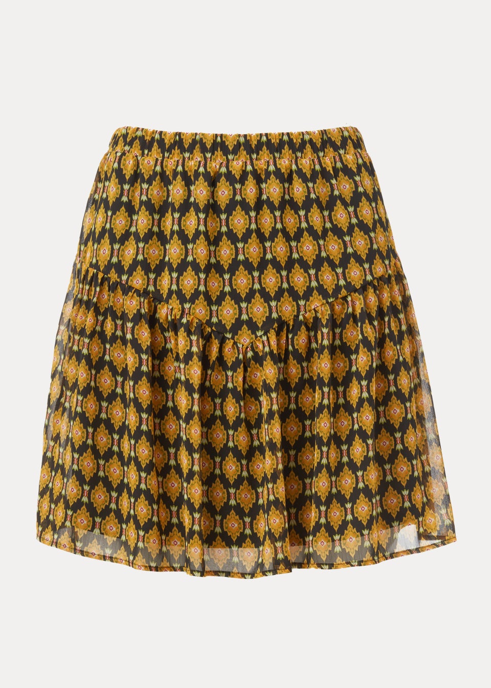 Black Foulard Print Chiffon Mini Skirt