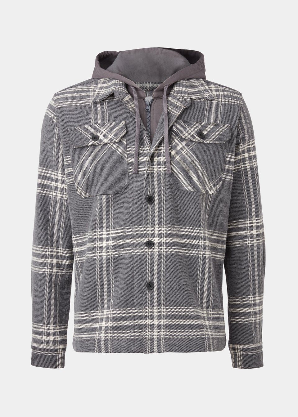 Grey Check Print Hooded Overshirt