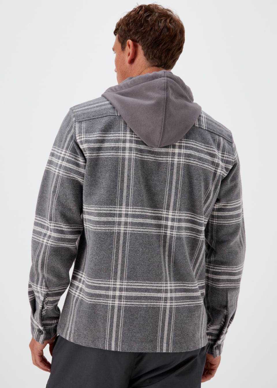 Grey Check Print Hooded Overshirt