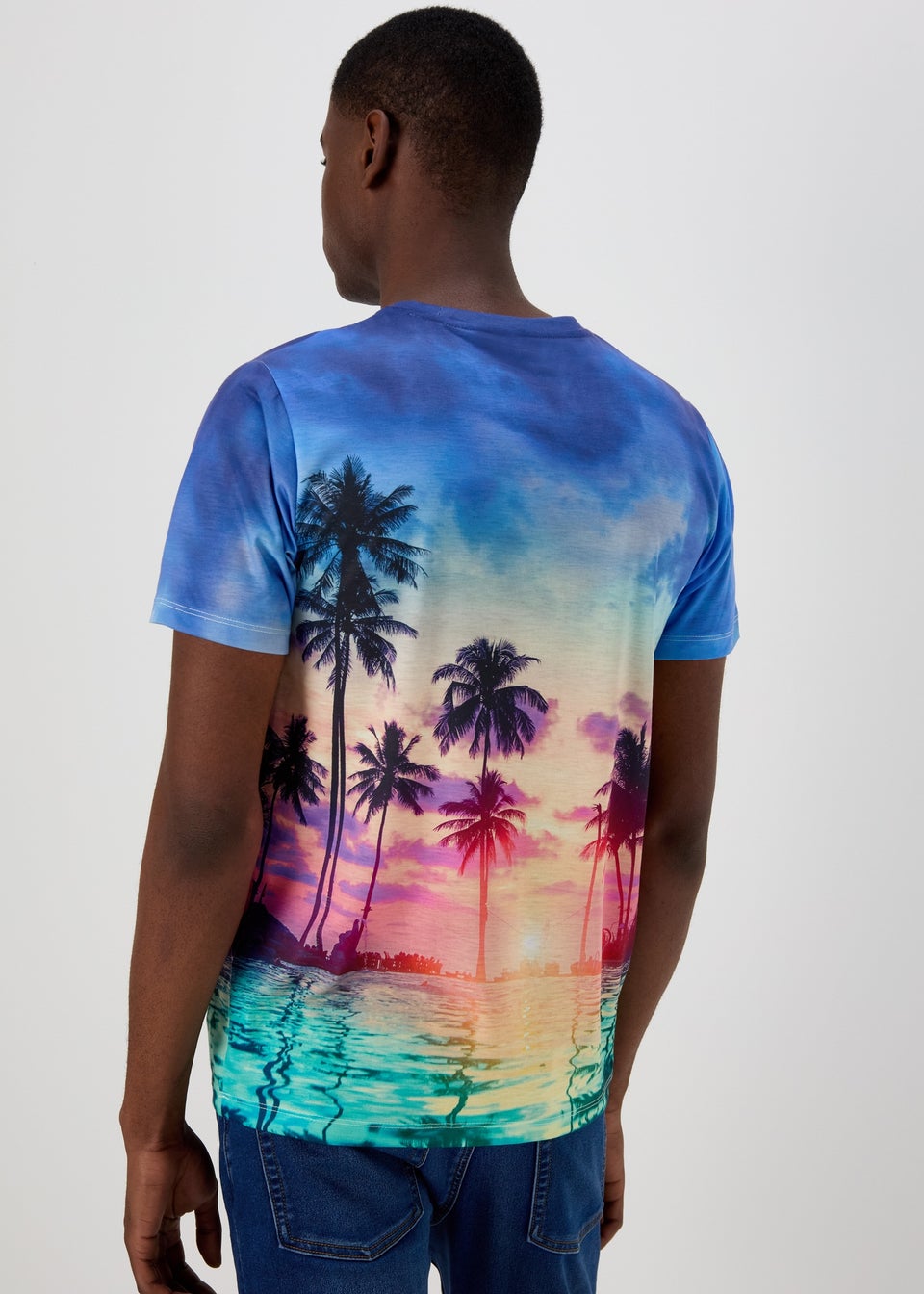 Blue LA Palm Tree Print T-Shirt