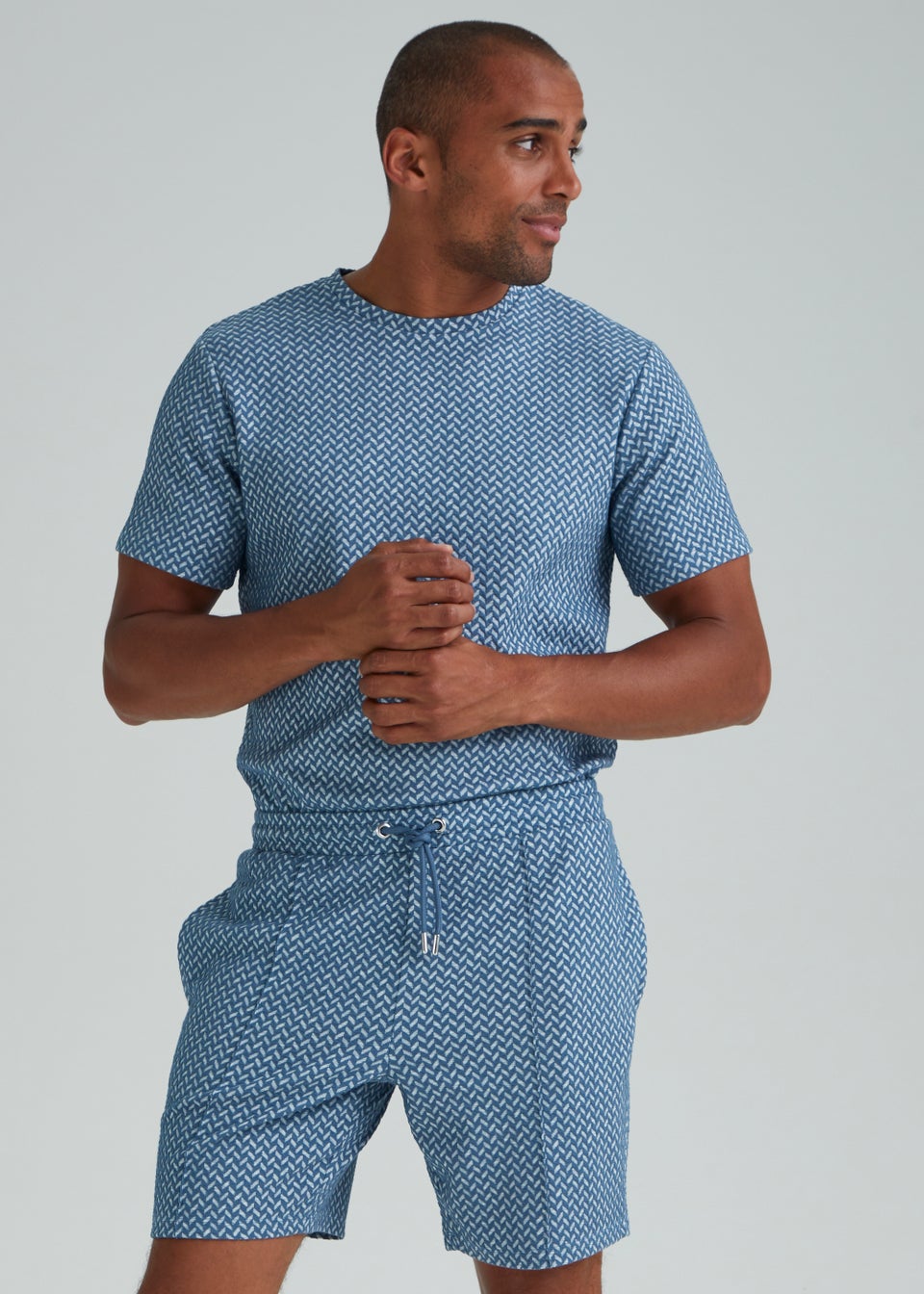 T W Navy Tonal Print Shorts