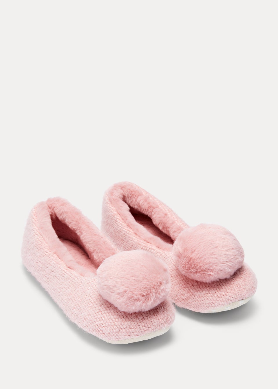 Pink Textured Ballet Pom Pom Slippers