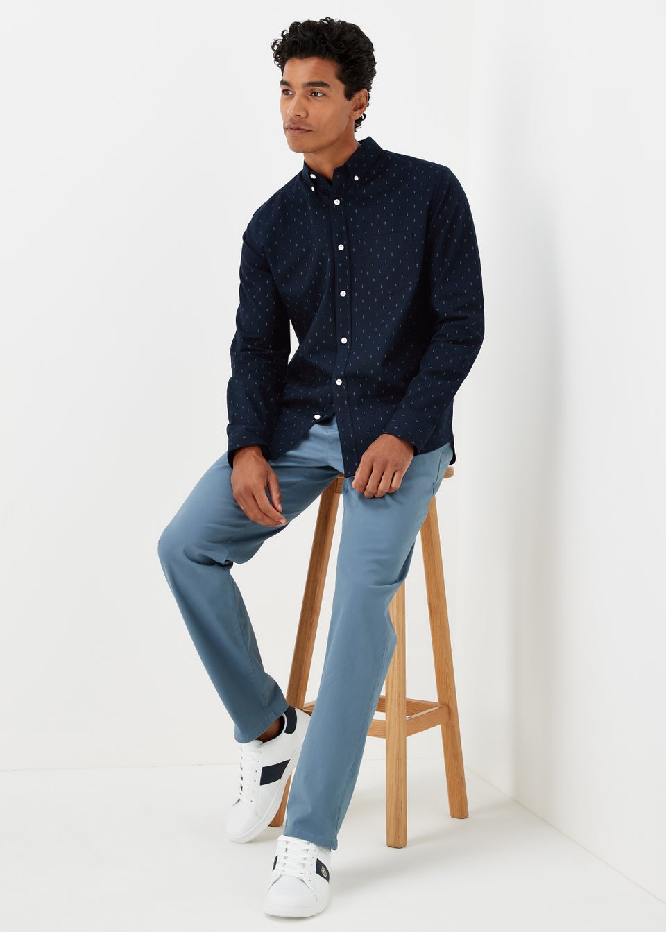 Navy Geo Print Oxford Long Sleeve Shirt