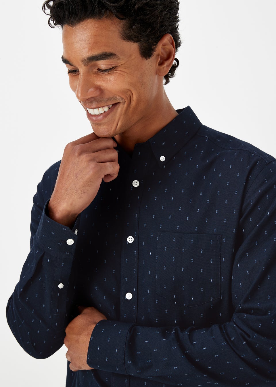 Navy Geo Print Oxford Long Sleeve Shirt