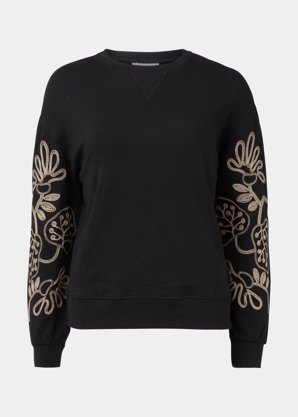 Black Floral Embroidery Sleeve Sweatshirt - Matalan