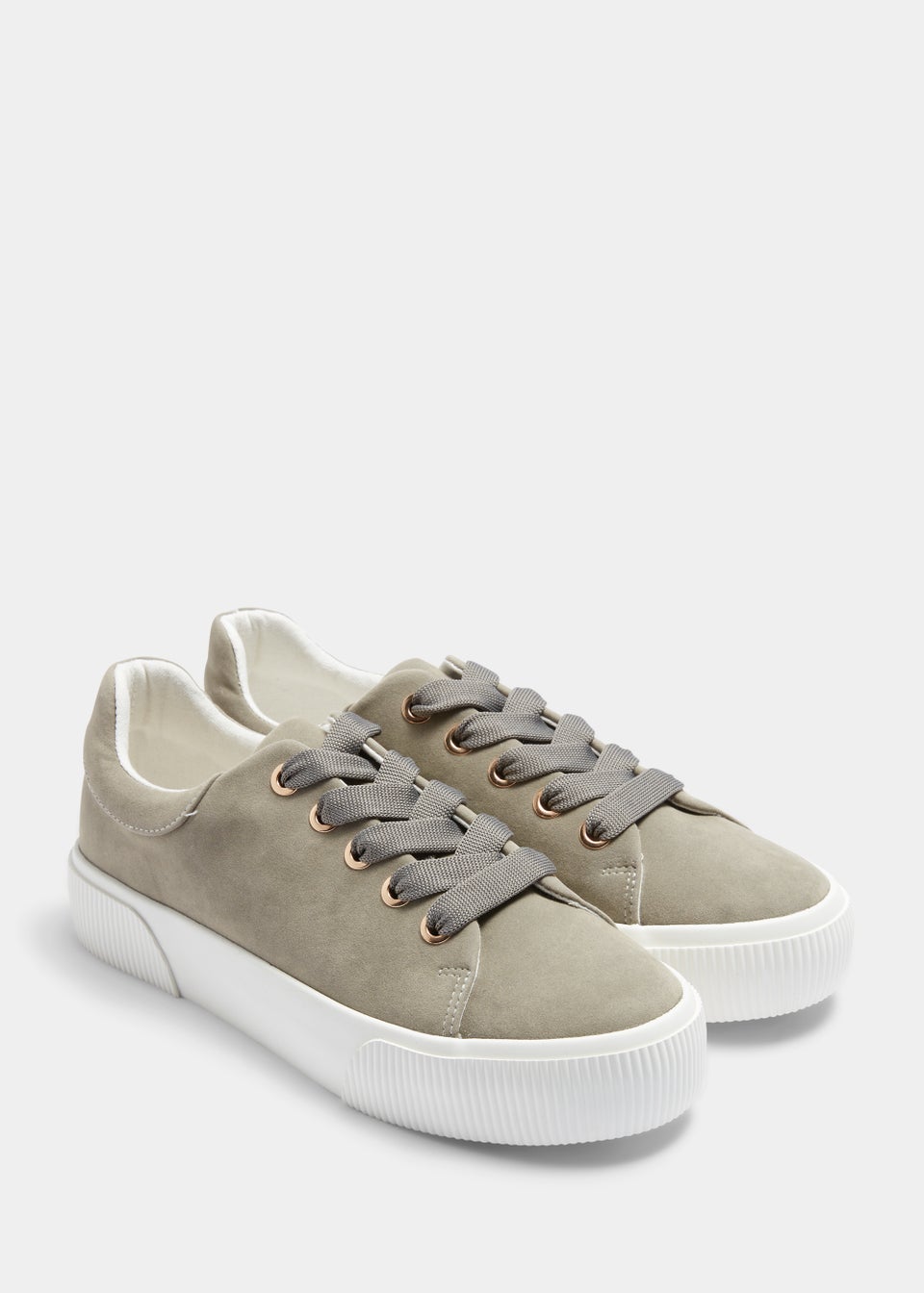 Grey Suede Lace Up Trainers