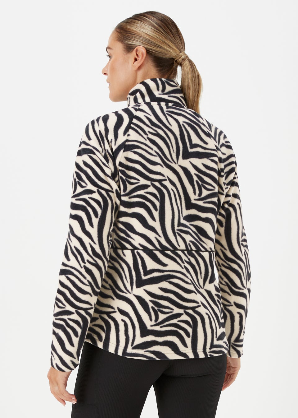 Souluxe Cream Zebra Print Zip Up Polar Fleece Sports Jacket