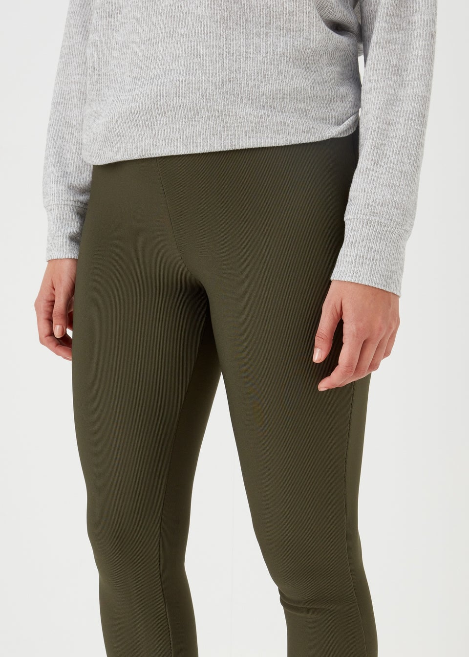 Khaki Ottoman Ribbed Leggings