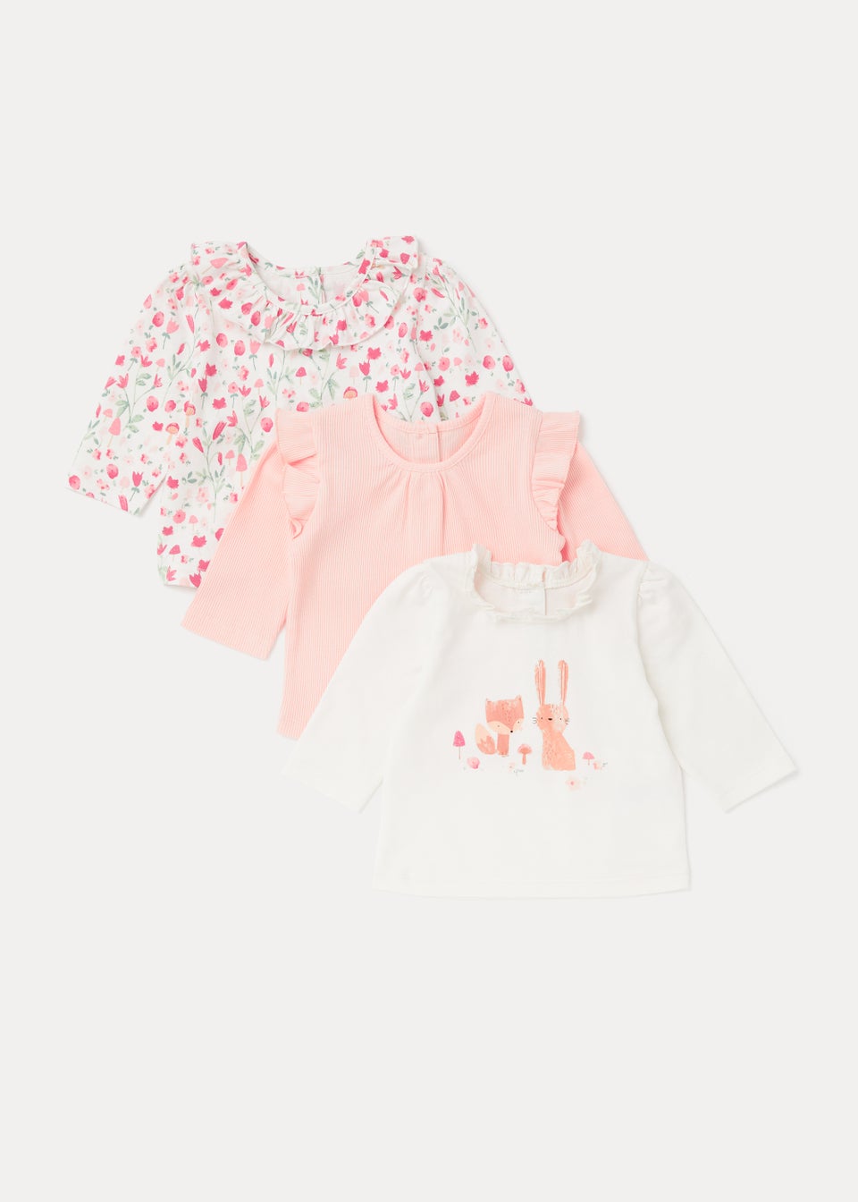 Baby 3 Pack Woodland Rose Long Sleeve T-Shirts (Newborn-23mths)