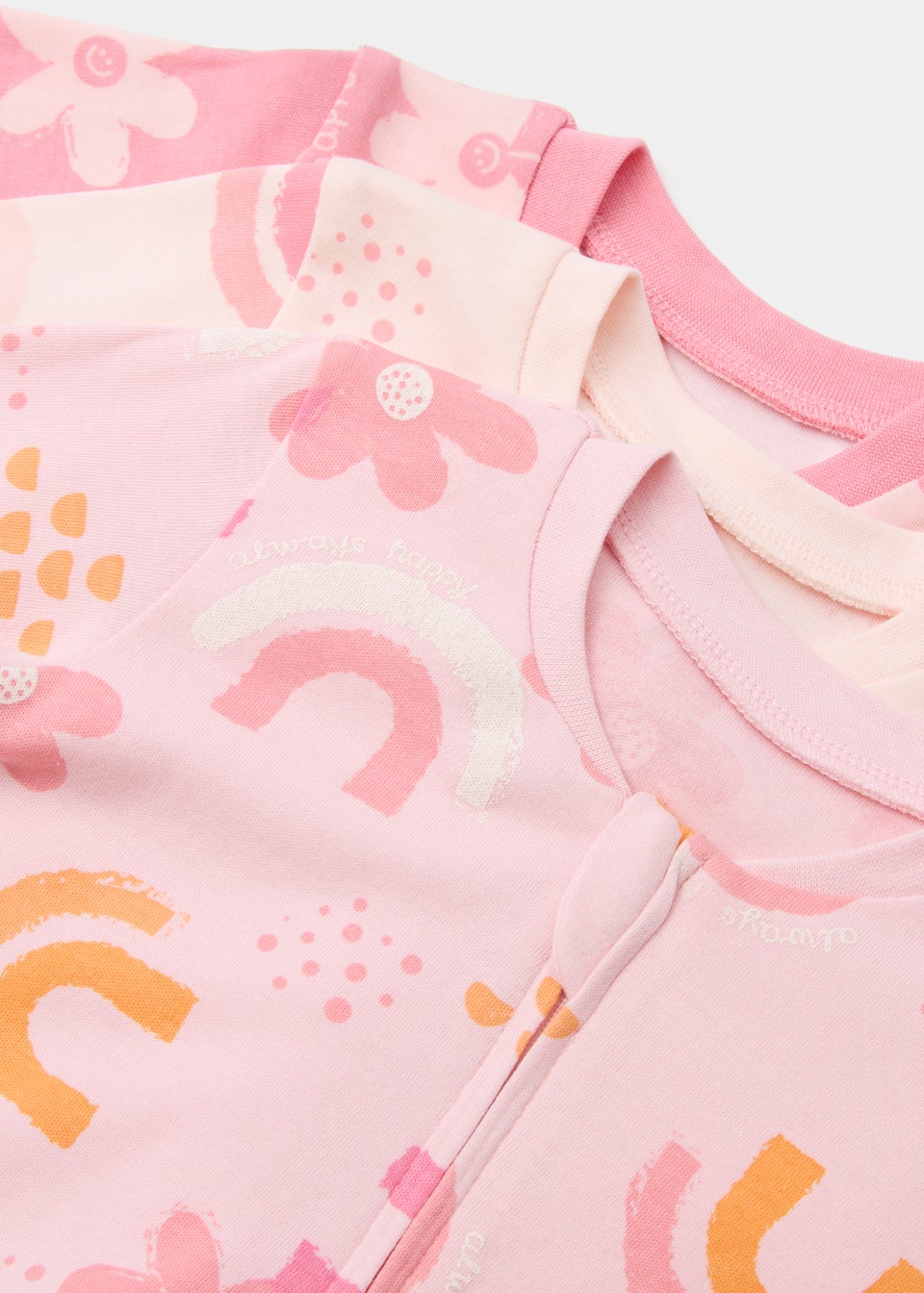 Baby 3 Pack Pink Flower Zip Up Sleepsuits (Tiny Baby-18mths)