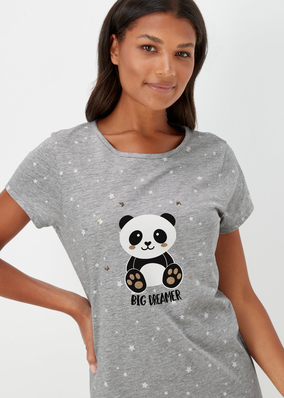 Grey Marl Panda Nightie - Matalan