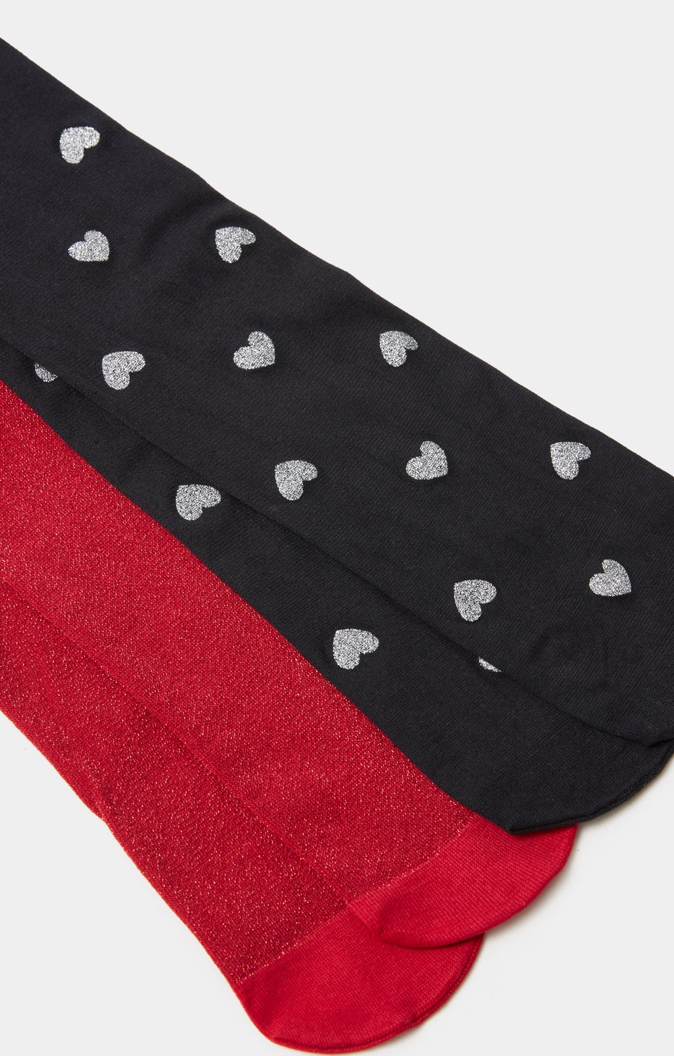 Girls 2 Pack Red & Black Heart Tights (2-11yrs)