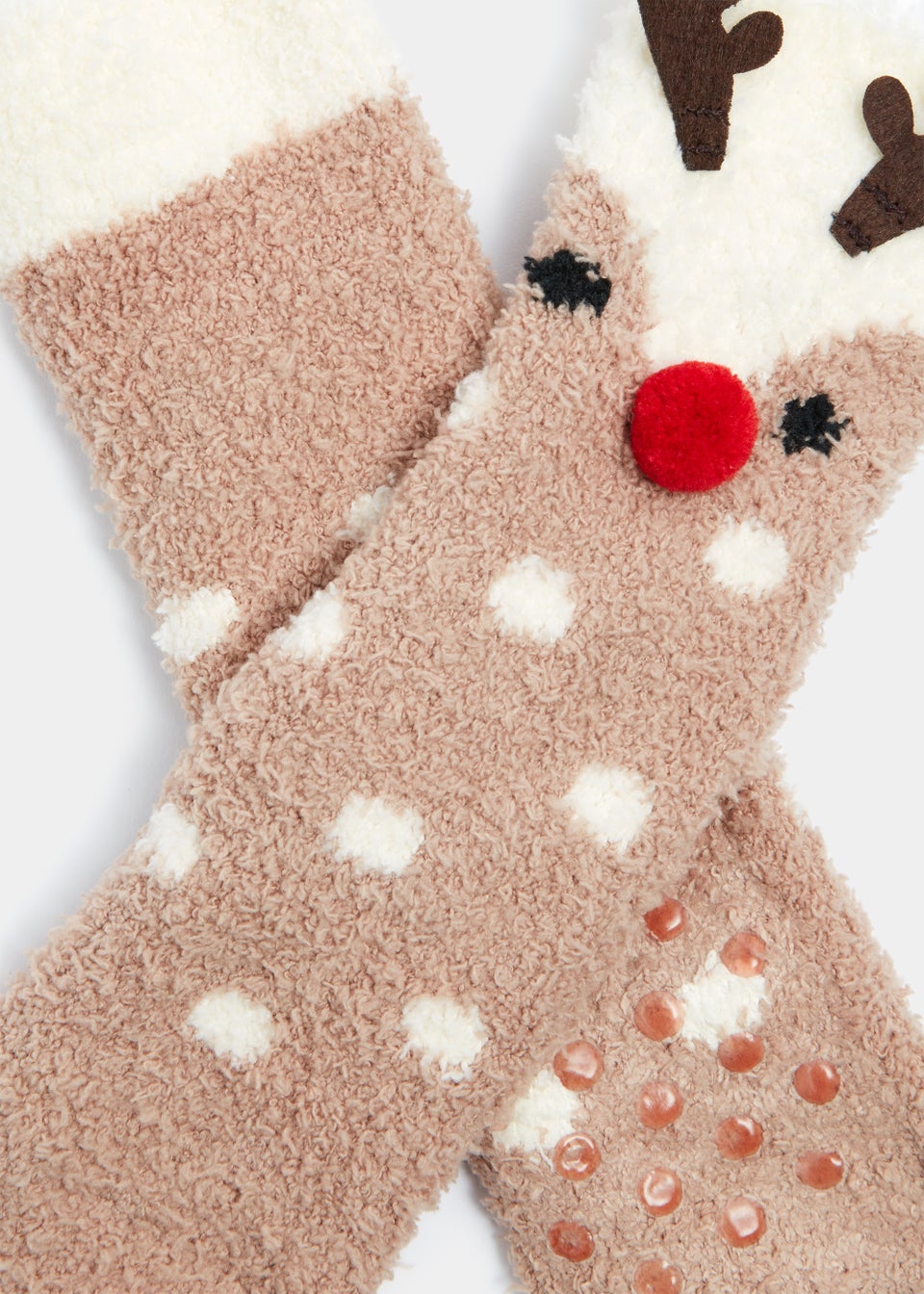 Kids Brown Christmas Reindeer Slipper Socks (Younger 6-Older 5.5)