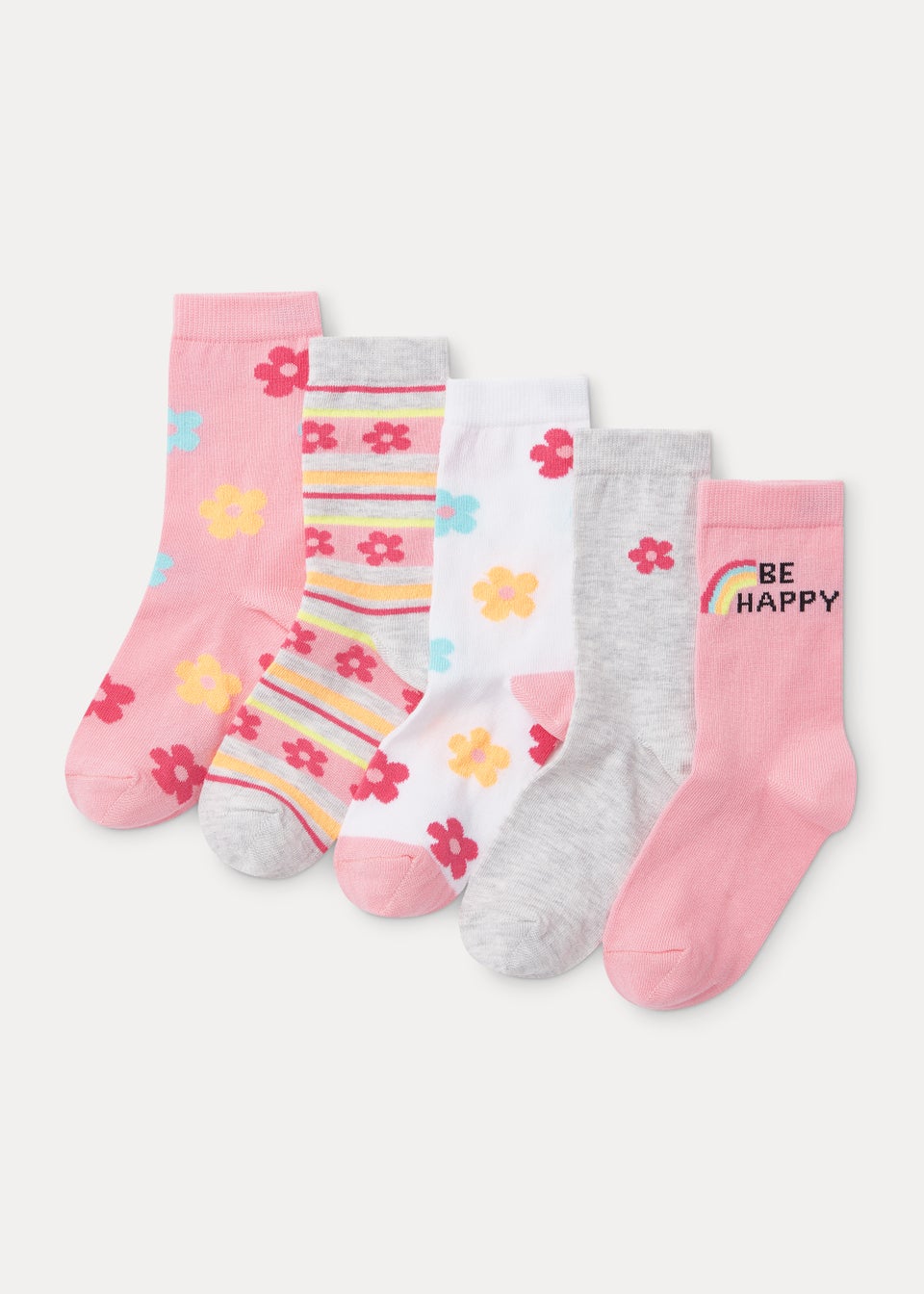5 Pack Multicoloured Neon Floral Print Ankle Socks