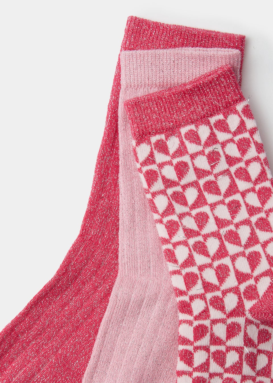 Girls 3 Pack Pink Glitter Ribbed Ankle Socks (Younger 6-Older 5.5)
