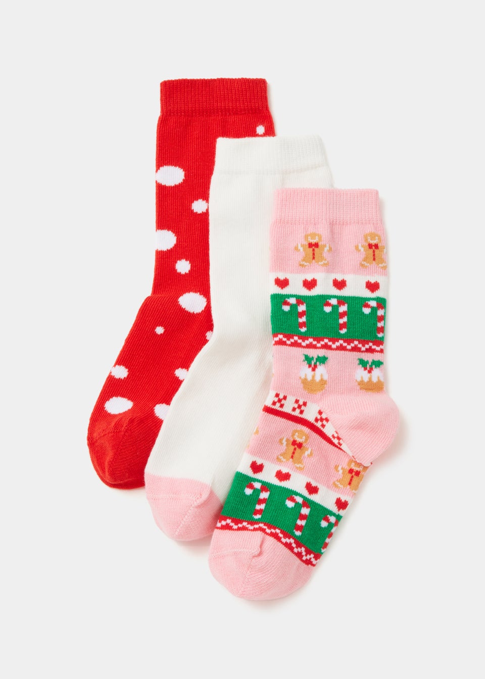 Girls 3 Pack Multicoloured Christmas Ankle Socks (Younger 6-Older 5.5)