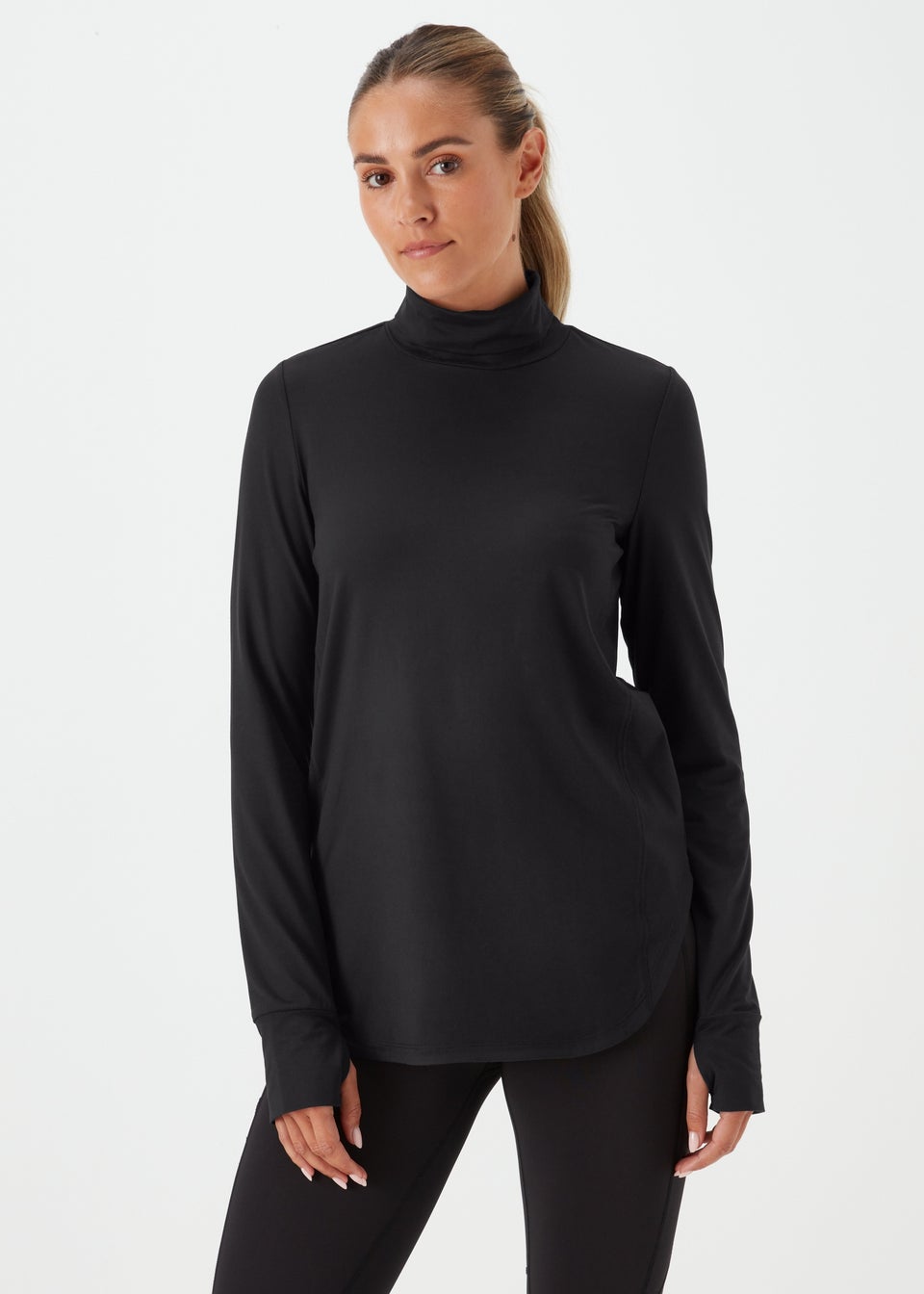 Souluxe Black Long Sleeve Cowl Neck Sports T-Shirt