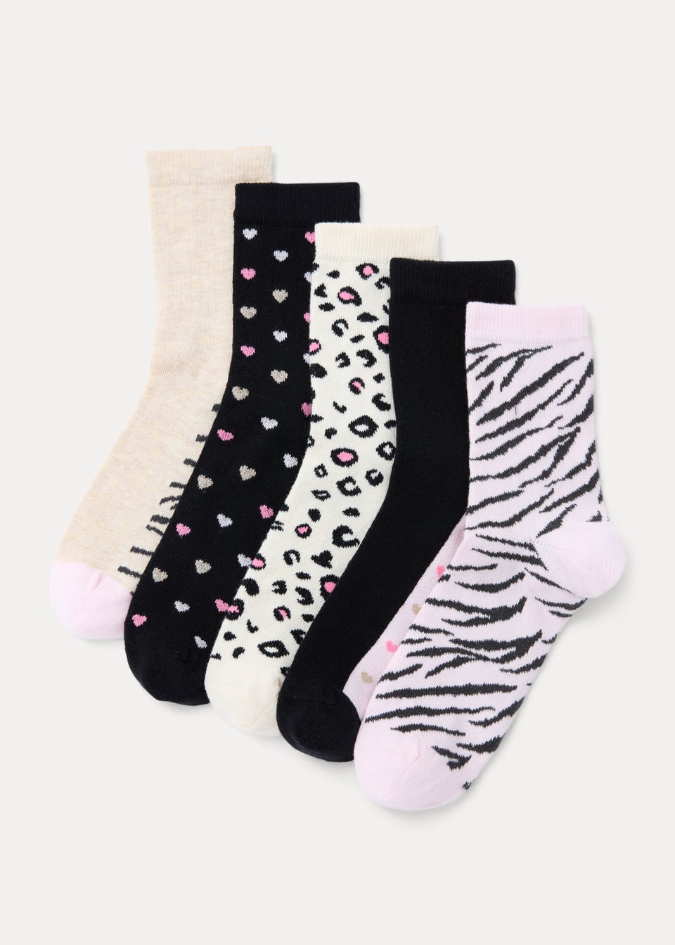 Girls 5 Pack Leopard Ankle Socks (Younger 6-Older 5.5)