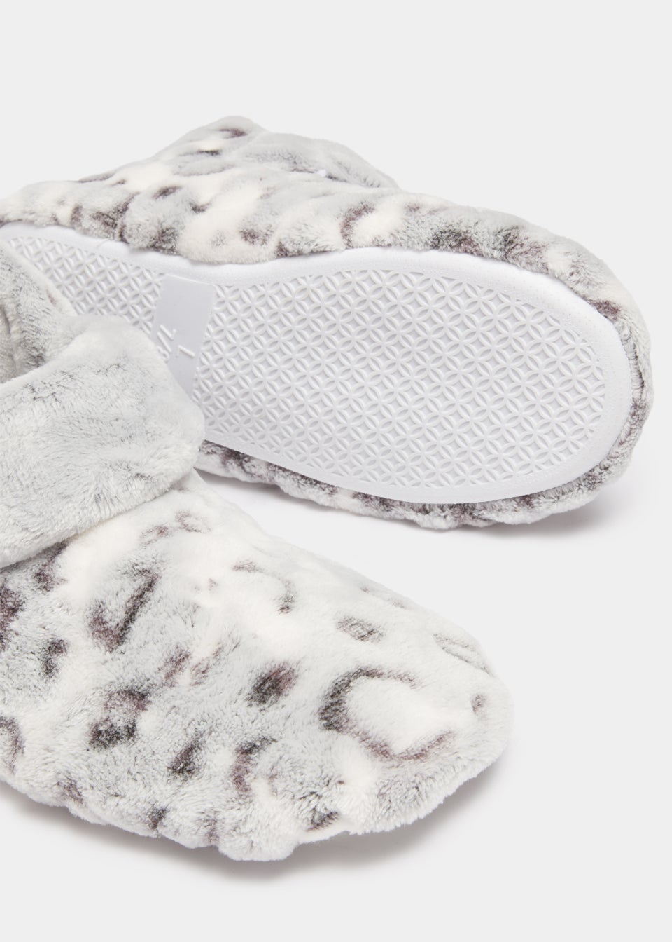 Grey Animal Print Turnover Boot Slippers