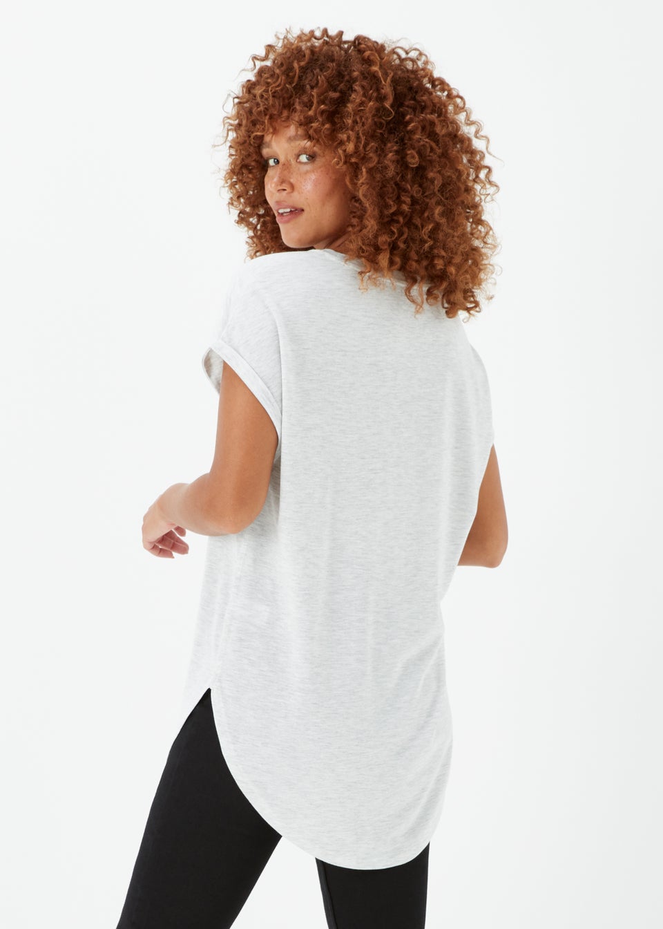 Grey Marl Slogan Longline T-Shirt
