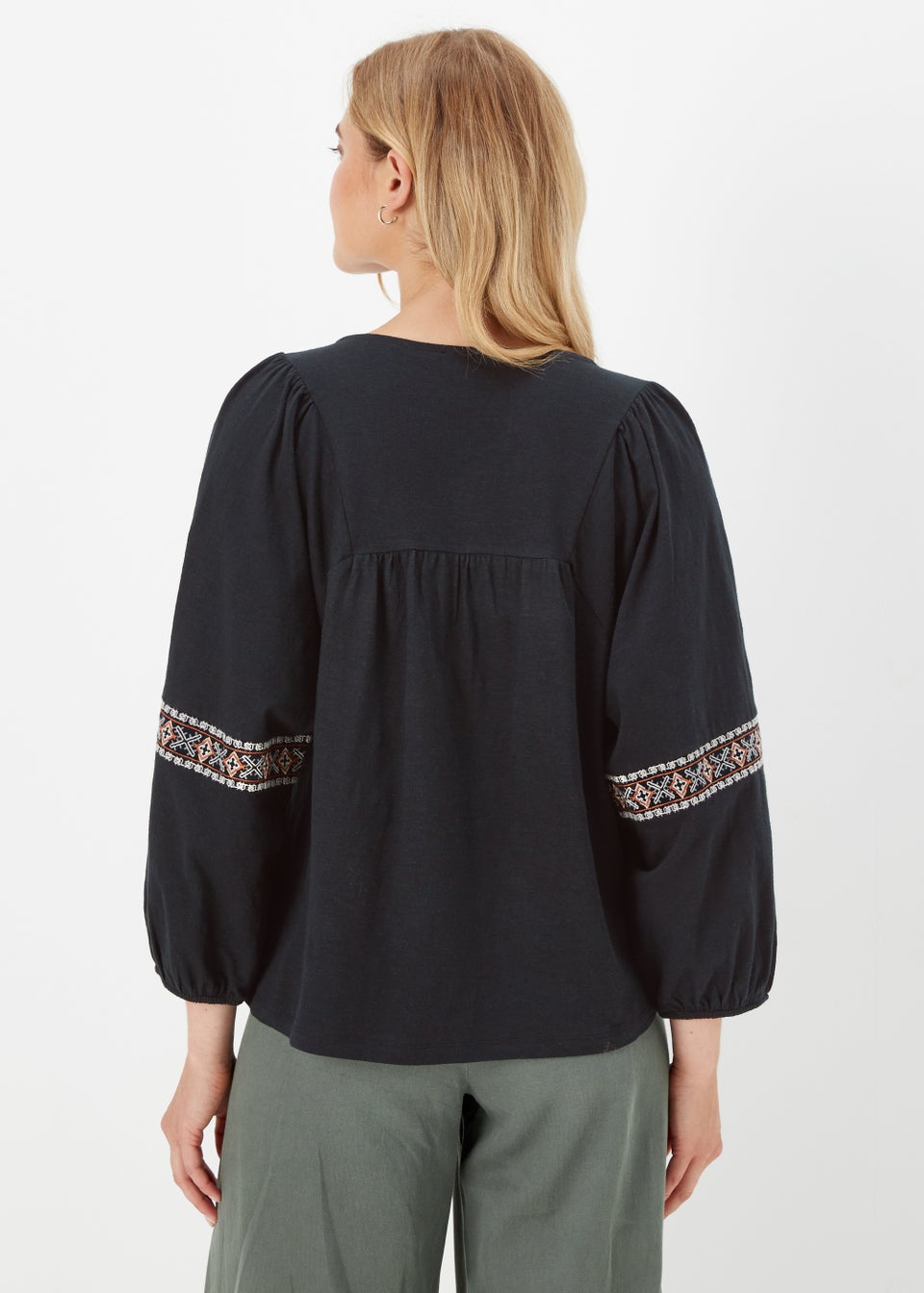 Black Embroidered Jersey Blouse