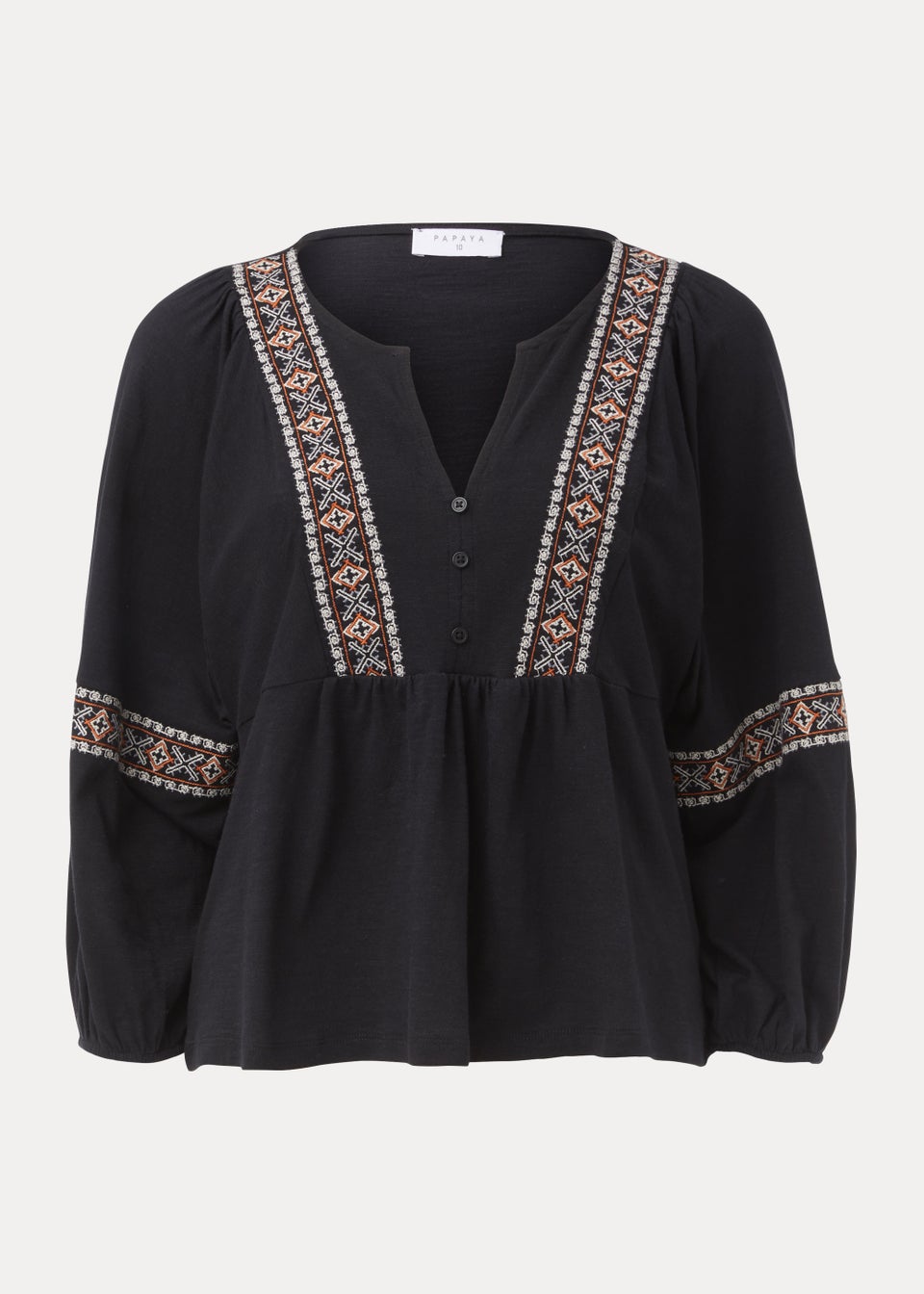 Black Embroidered Jersey Blouse