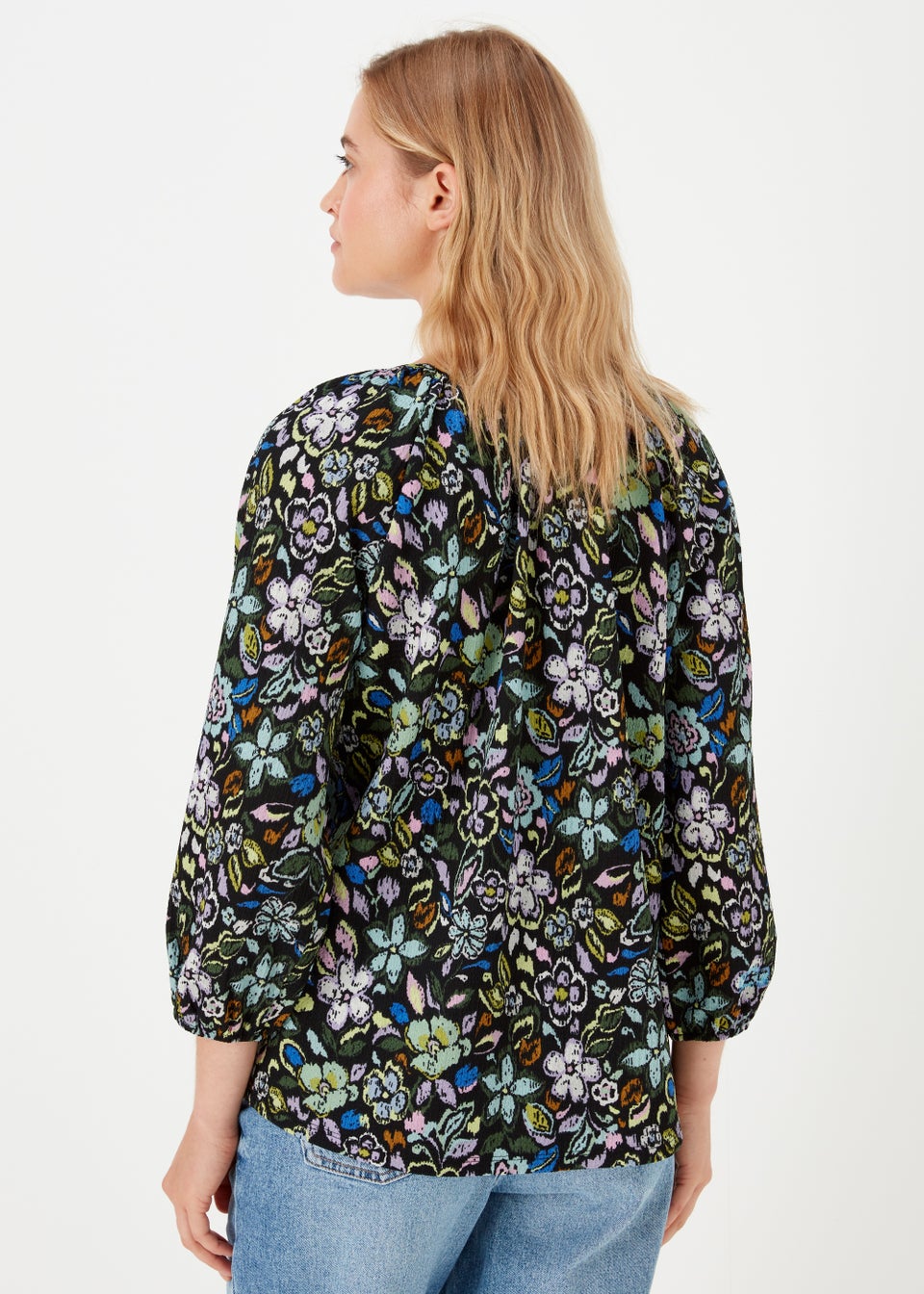 Green Print Textured Boho Top