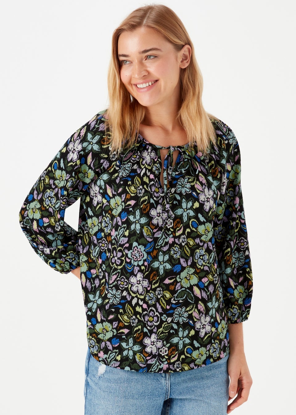Green Print Textured Boho Top