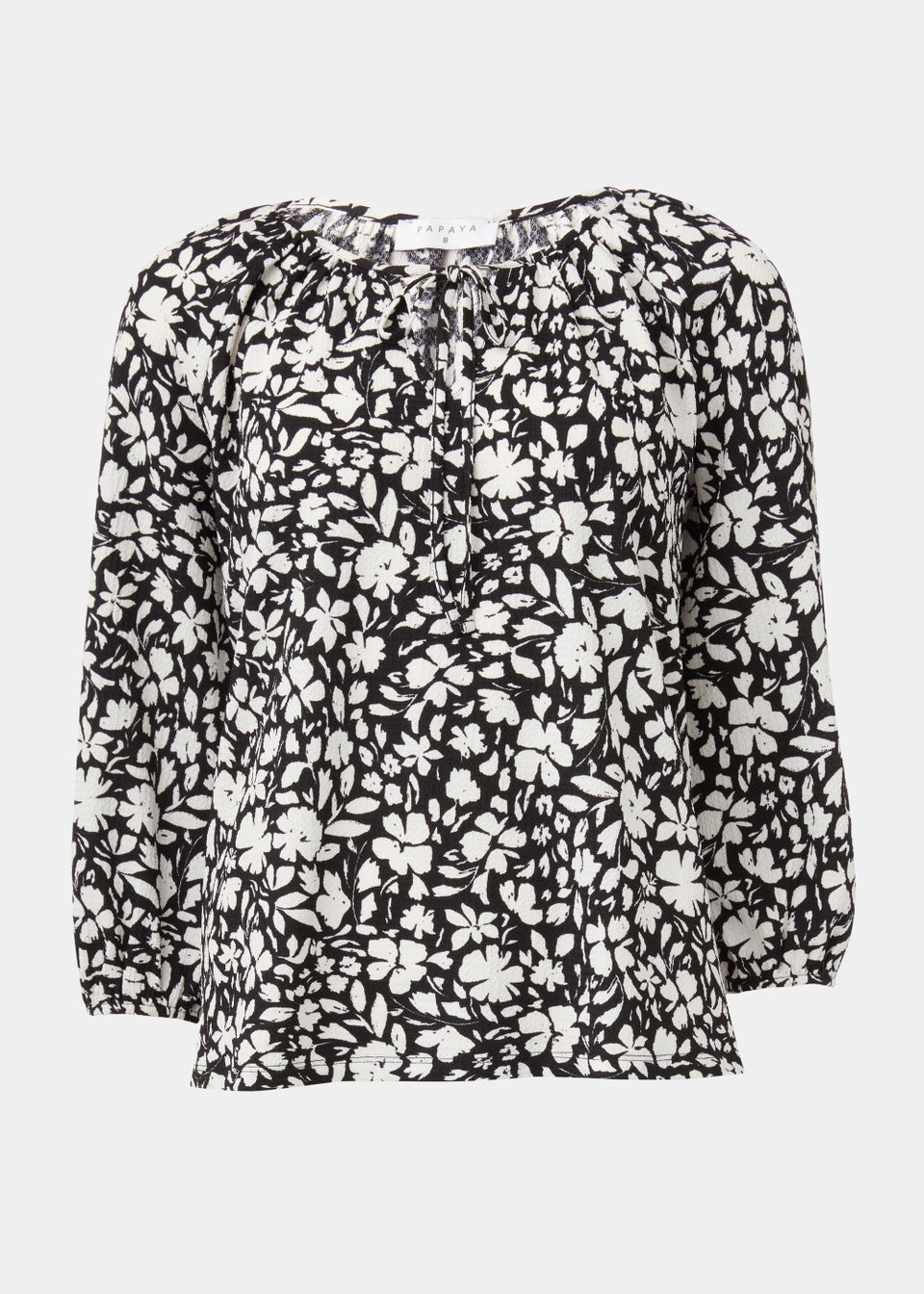 Black Print Textured Boho Top