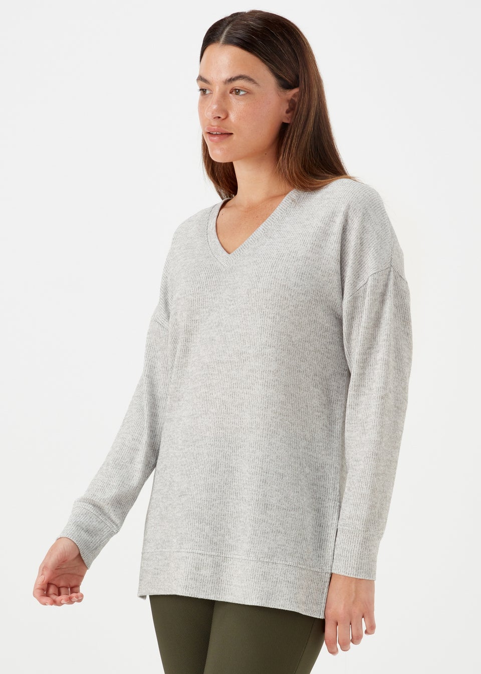 Grey Marl V Neck Top