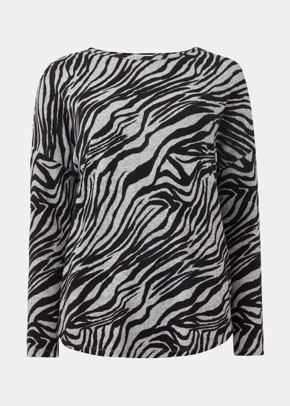 Grey Marl Zebra Print Crew Neck Jumper