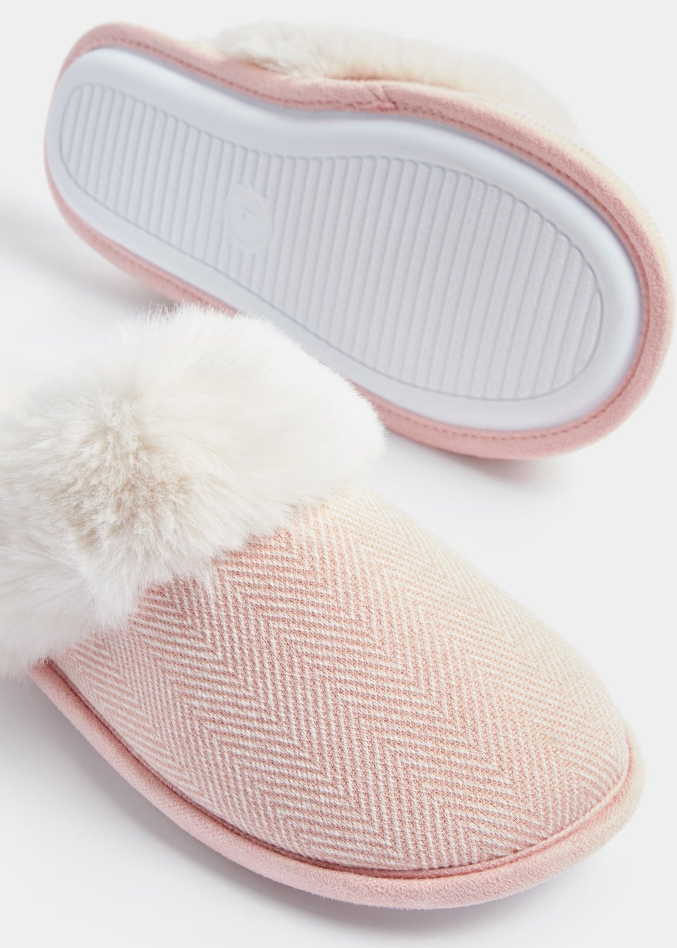 Pink Textured Faux Fur Mule Slippers
