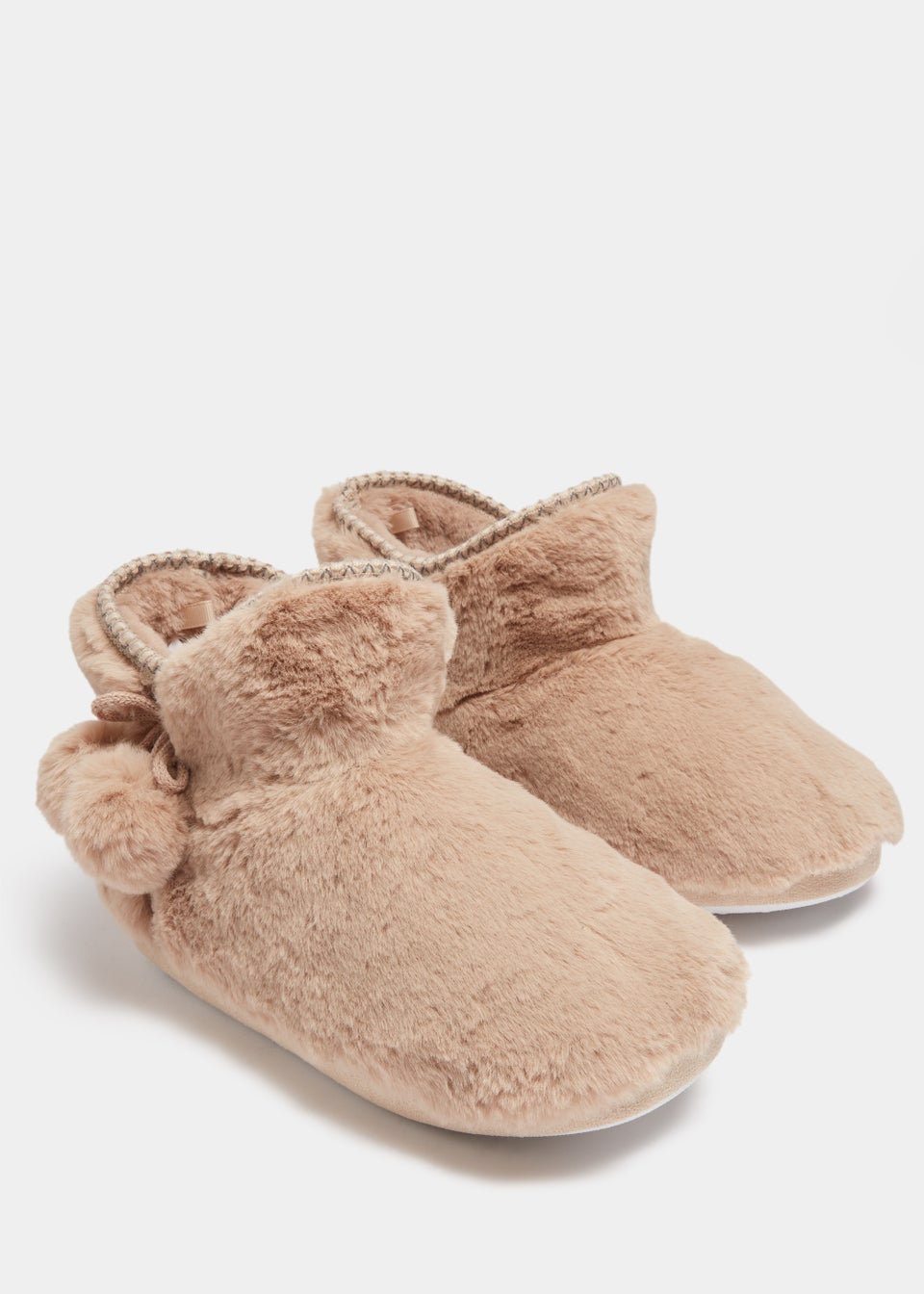 Mink Embroidered Pom Pom Bootie Slippers