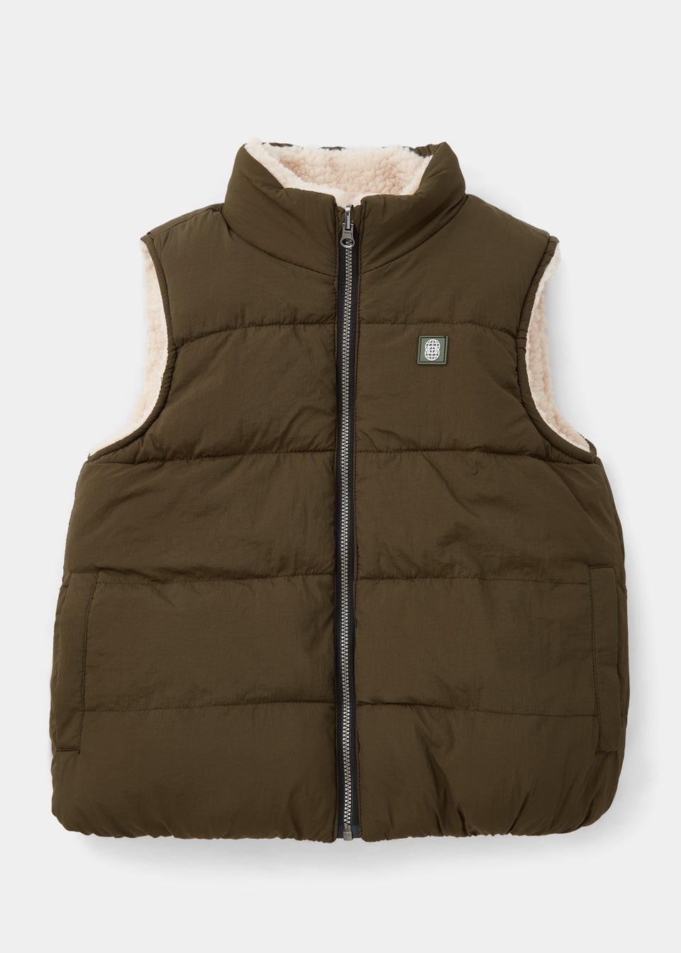 Boys Khaki Borg Reversible Gilet 4 13yrs Matalan