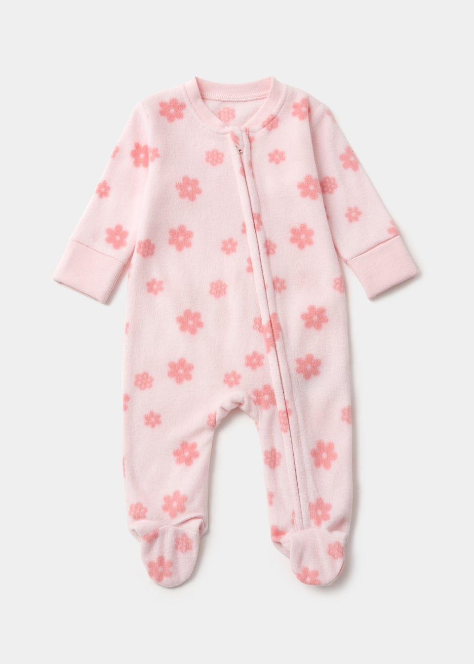Baby Pink Floral Zip Up Fleece Sleepsuit (Newborn-18mths)