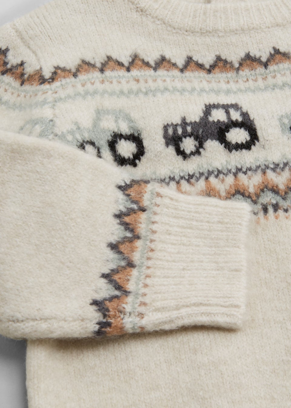 Boys Stone Fairisle Tractor Knitted Jumper (9mths-6yrs)
